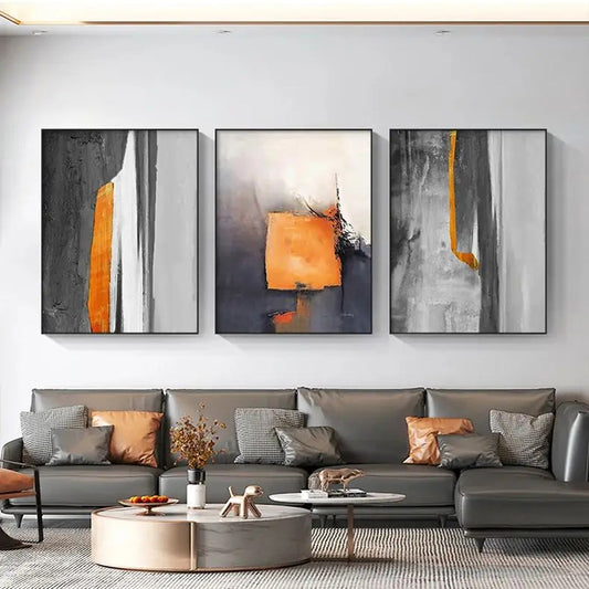 Modern Creative Orange Grey Urban Abstract Wall Art Fine Art Canvas Prints - Contemporary Artworks For Modern Apartment Living Room Home Office Art Decor