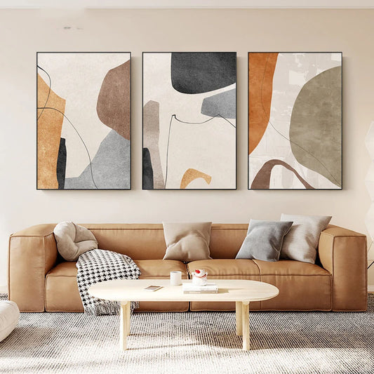 Rustic Neutral Color Palette Nordic Abstract Wall Art Fine Art Canvas Prints - Pictures For Modern Apartment Living Room Dining Room Contemporary Home Decor