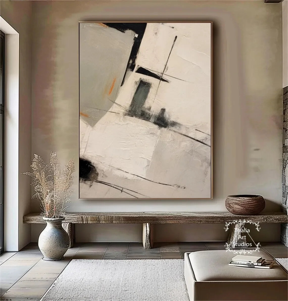 Vintage Abstract Beige Color Block Wall Art Fine Art Canvas Prints - Modern Art For Living Room Dining Room Bedroom Art For Contemporary Home Office Interiors