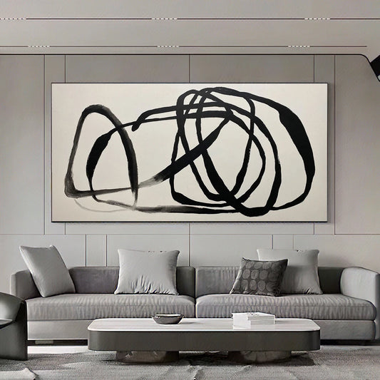 Minimalist Chaotic Black Lines Modern Abstract Wall Art Fine Art Canvas Prints - Art For Contemporary Apartment Living Room Dining Room Home Office Art Decor
