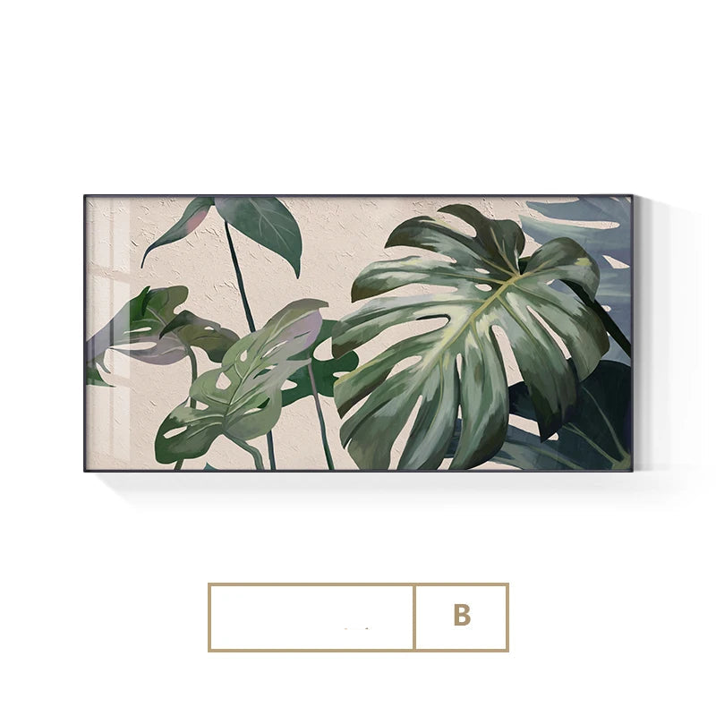 Tropical Green Leaves Wall Art Fine Art Canvas Prints - Modern Botanical Pictures For Living Room Dining Room Monstera Posters For Contemporary Scandi Home Decor
