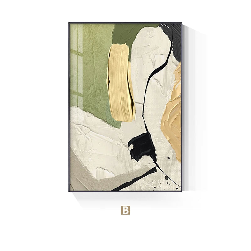 Nordic Abstract Beige Green Geomorphic Wall Art Fine Art Canvas Prints - Art For Modern Apartment Living Room Bedroom Art For Contemporary Interiors