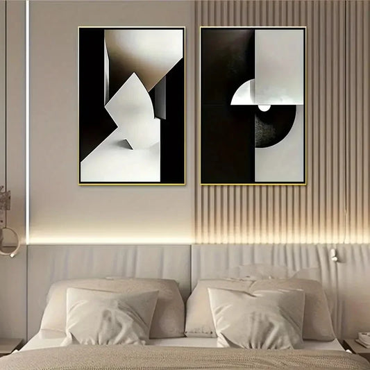 Set of 3Pcs Modern Geometry Bold Grey Black Abstract Geometric Wall Art Fine Art Canvas Prints - Art For Modern Apartment Living Room Bedroom Home Office Decor