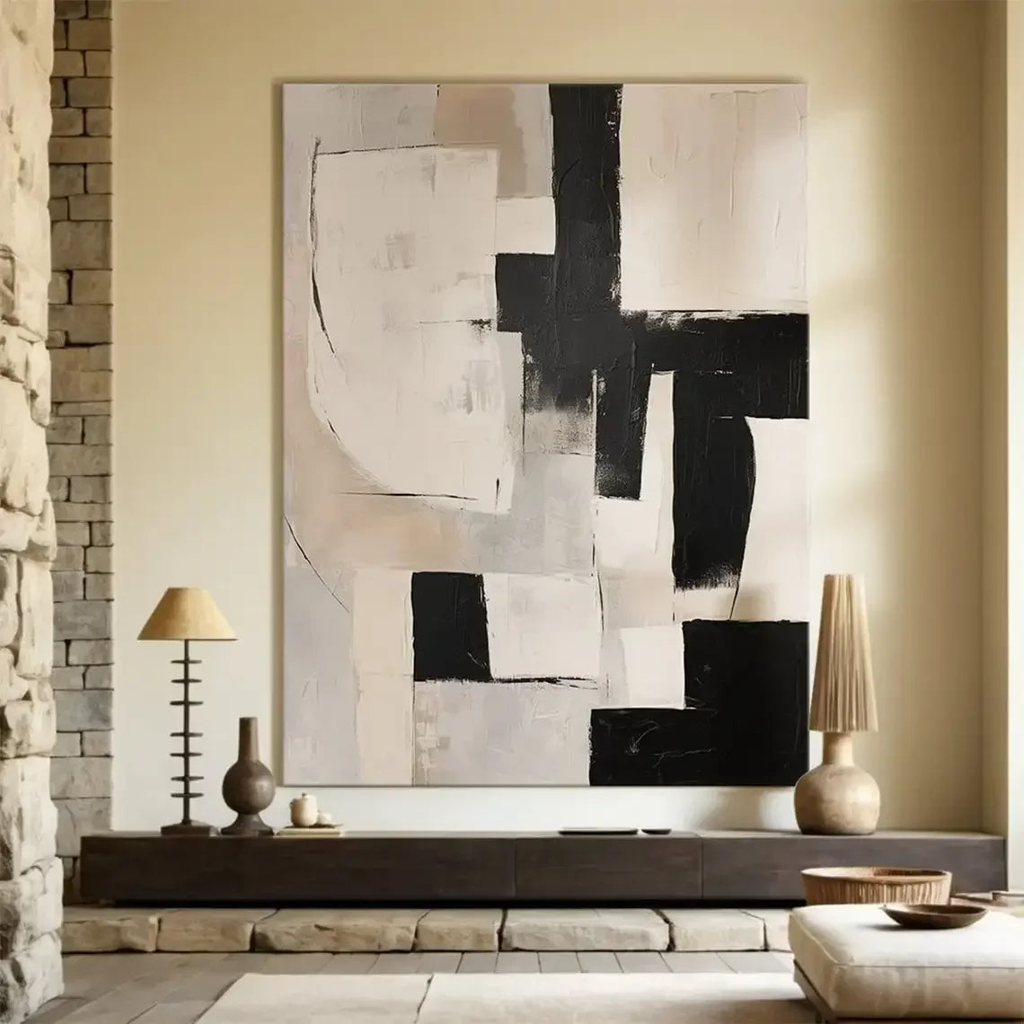 Neutral Color Schemes Contemporary Abstract Minimalist Wall Art Fine Art Canvas Print - Modern Artwork For Living Room Foyer Dining Room Entranceway Art Decor