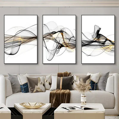Set of 3 Pcs Flowing Abstract Auspicious Landscape Wall Art Fine Art Canvas Prints - Triptych Artworks For Living Room Dining Room Art For Home Office Decor