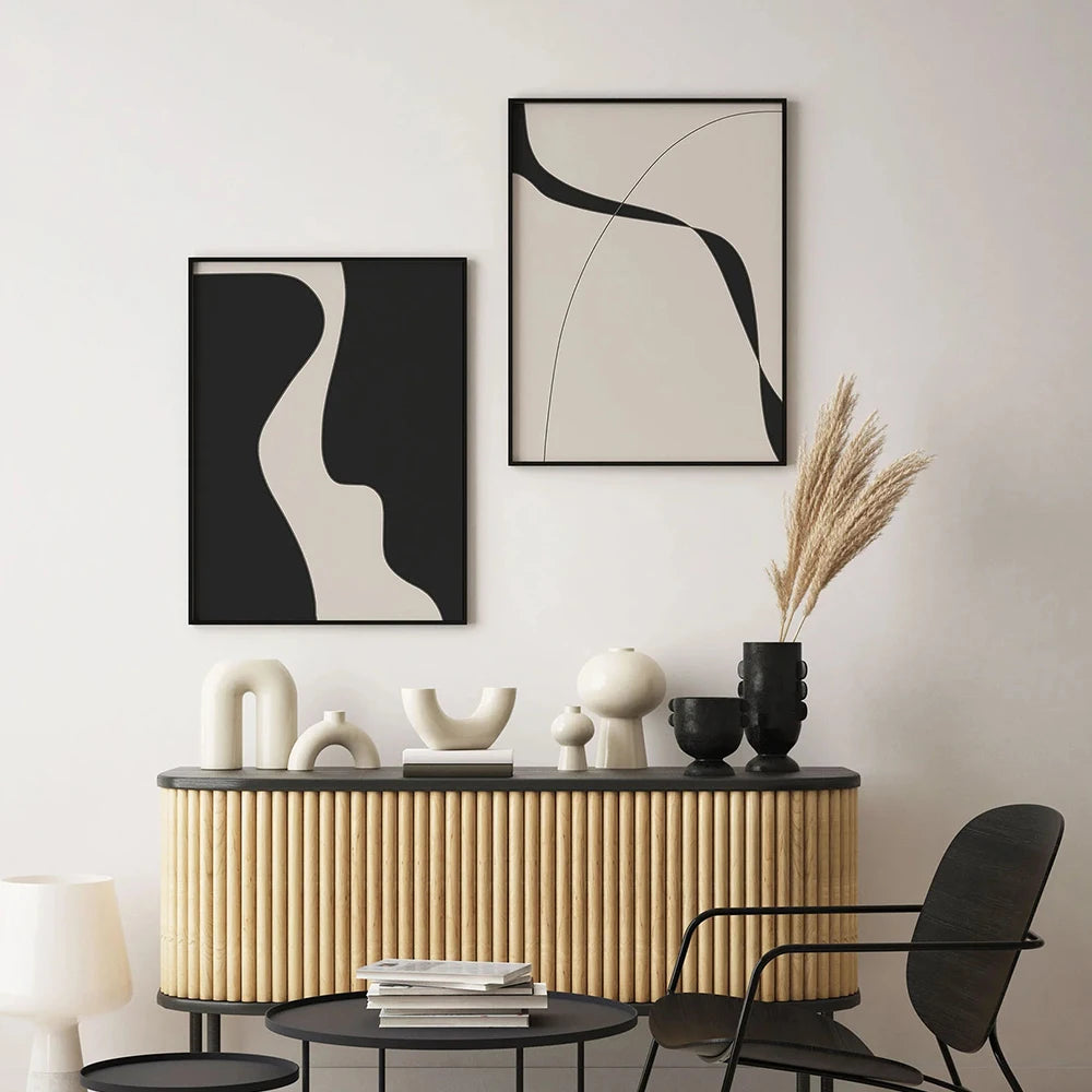 Modern Minimalist Black Beige Abstract Wall Art Fine Art Canvas Prints - Pictures For Living Room Above The Sofa Art For Bedroom Dining Room Wall Decor