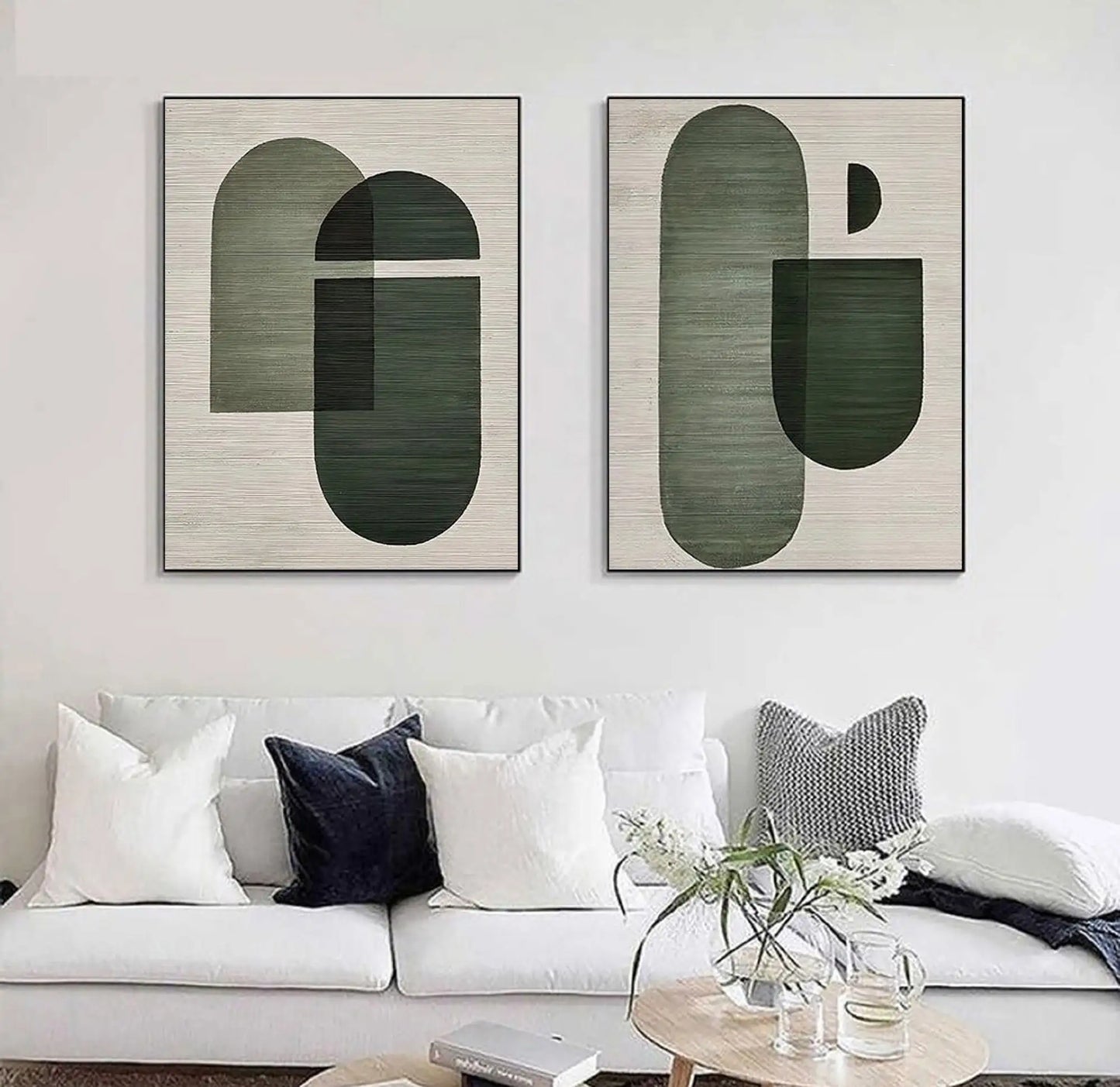 Vintage Abstract Green Beige Wall Art Fine Art Canvas Prints - Inspirational Art For Contemporary Living Room Dining Room Bedroom Art For Modern Living