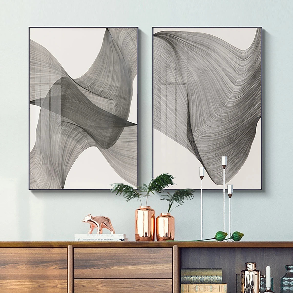 Minimalist Grey Flowing Lines Abstract Wall Art Fine Art Canvas Prints - Modern Artwork For Living Room Bedrom Dining Room Art For Modern Apartment Decor