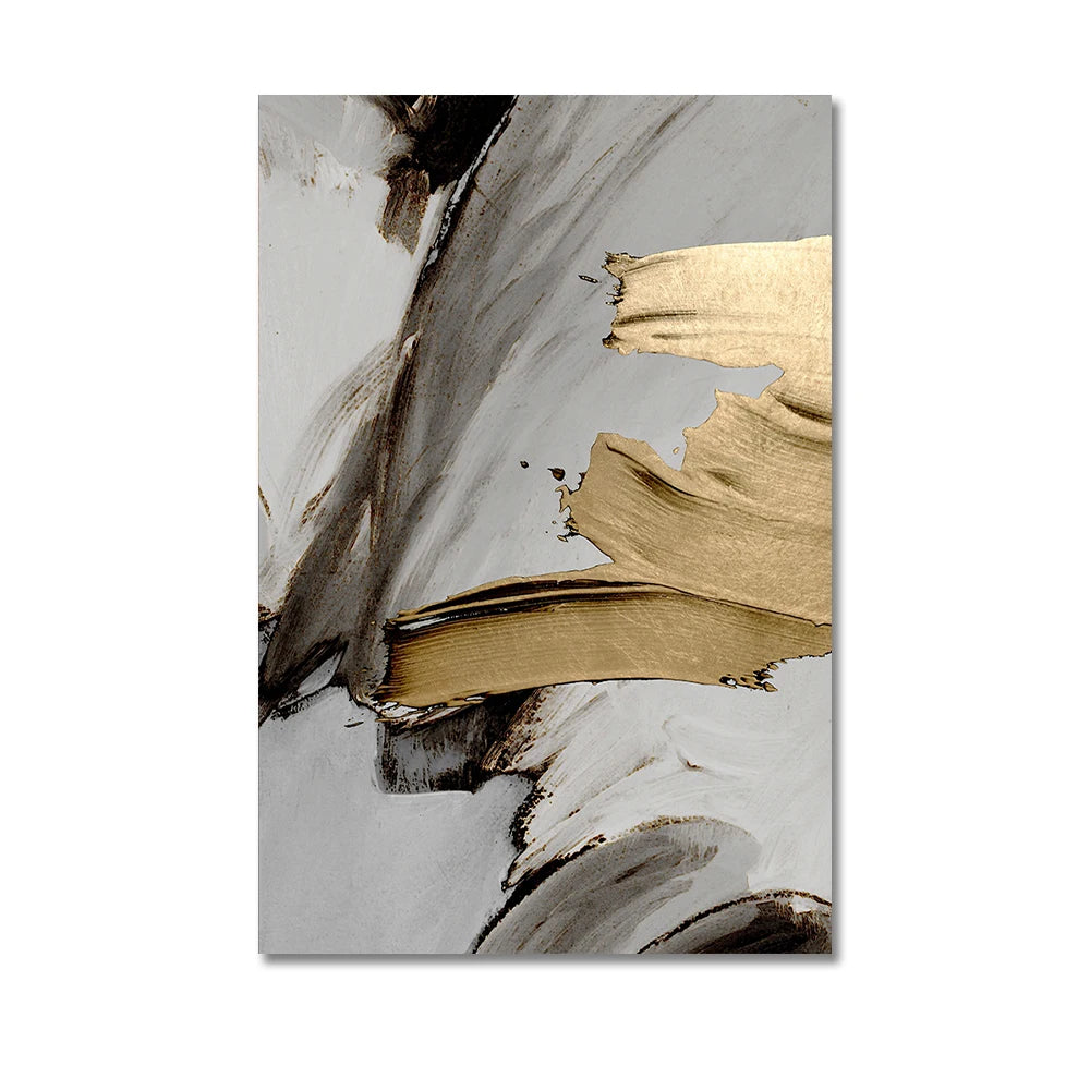 Elegant Golden Grey Abstract Wall Art Fine Art Canvas Prints - Pictures For Modern Apartment Living Room Dining Room Contemporary Bedroom Art Decor