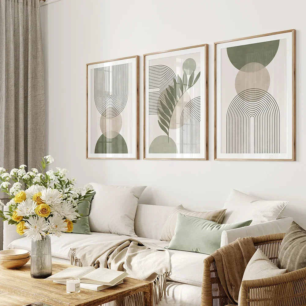 Set of 3Pcs Modern Minimalist Abstract Geometric Botanical Wall Art Fine Art Canvas Prints - Simple Pictures For Living Room Bedroom Dining Room Art For Modern Living