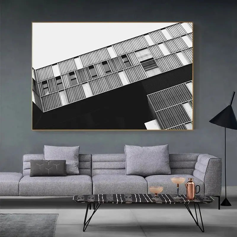 Modern Urban Architectural Wall Art Fine Art Canvas Prints - Black White Posters & Prints For Living Room Dining Room Art For Contemporary Home and Office Interiors