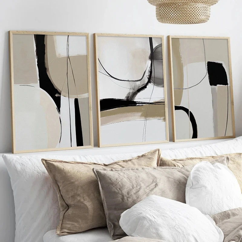 Neutral Colors Scandinavian Minimalist Wall Art Fine Art Canvas Prints - Nordic Abstract Pictures For Living Bedroom Dining Room Art For Modern Home Decor