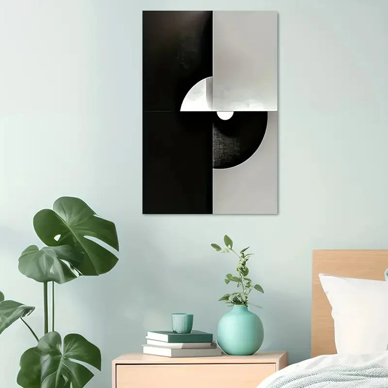 Set of 3Pcs Modern Geometry Bold Grey Black Abstract Geometric Wall Art Fine Art Canvas Prints - Art For Modern Apartment Living Room Bedroom Home Office Decor
