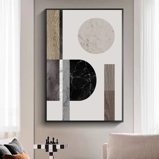 Modern Architectural Abstract Geometric Wall Art Fine Art Canvas Prints - Neutral Color Artworks For Living Room Dining Room Art For Contemporary Interiors