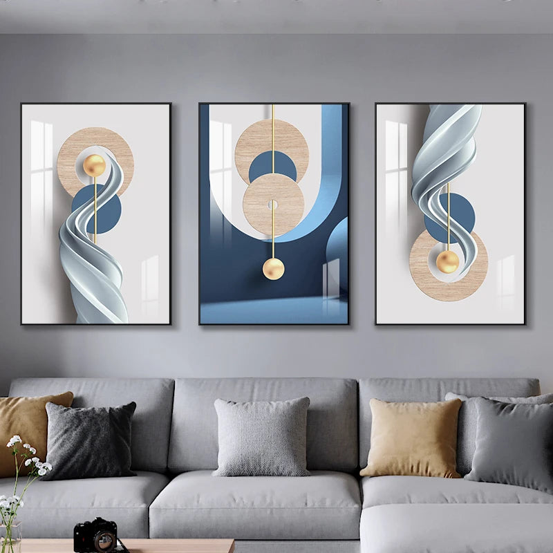 Set of 3Pcs Modern Aesthetics Abstract Geometry Wall Art Fine Art Canvas Prints - Triptych Artworks For Contemporary Apartment Living Room Bedroom Art Decor