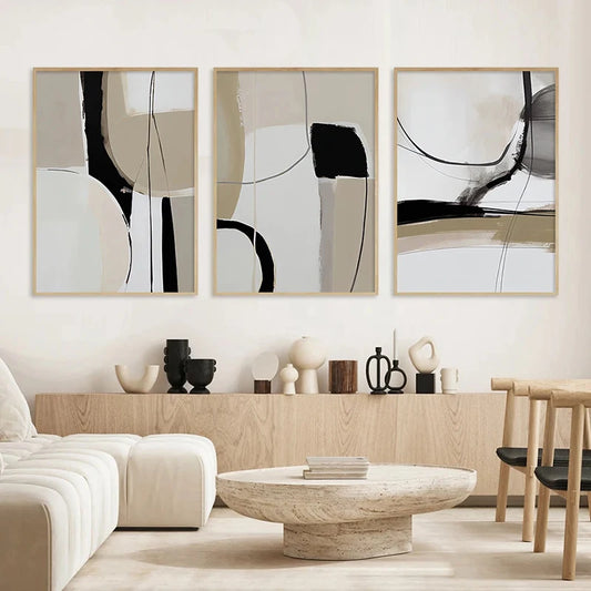 Neutral Colors Scandinavian Minimalist Wall Art Fine Art Canvas Prints - Nordic Abstract Pictures For Living Bedroom Dining Room Art For Modern Home Decor