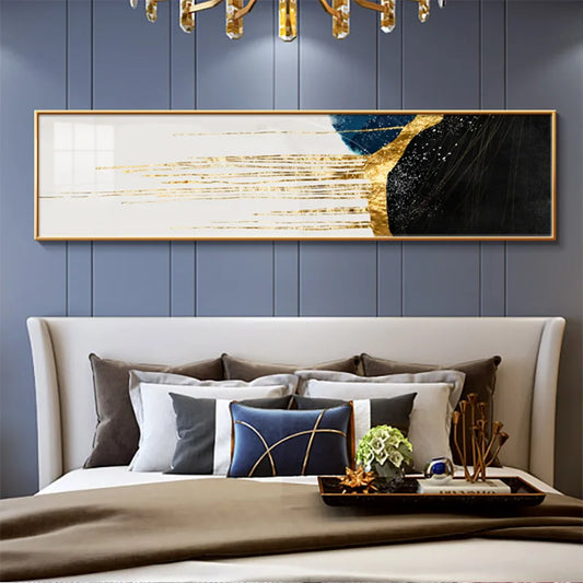 Nordic Geomorphic Abstract Wide Format Wall Art Fine Art Canvas Prints - Black Green Golden Artworks For Bedroom Above The Bed Art For Above The Sofa