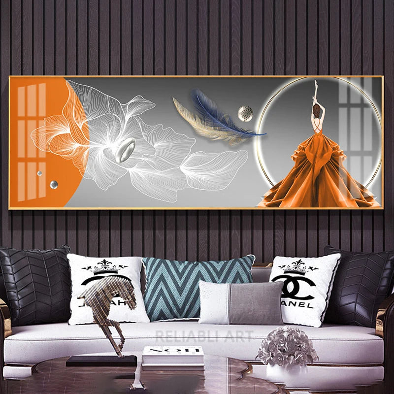 Modern Abstract Auspicious Feather Wall Art Fine Art Canvas Prints - Wide Format Pictures For Above The Bed Modern Art For Above The Sofa