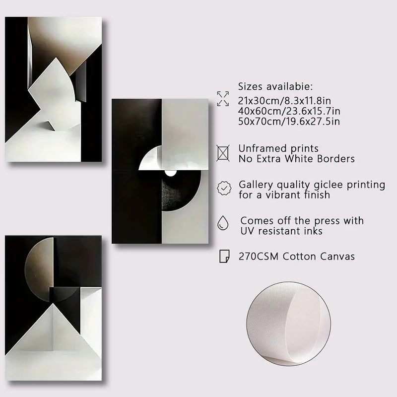 Set of 3Pcs Modern Geometry Bold Grey Black Abstract Geometric Wall Art Fine Art Canvas Prints - Art For Modern Apartment Living Room Bedroom Home Office Decor