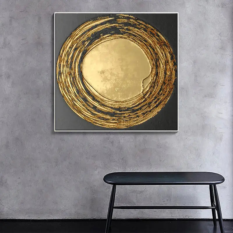 Modern Abstract Golden Spherical Square Format Wall Art Fine Art Canvas Prints - Modern Artworks For Living Room Dining Room Art For Contemporary Home Decor