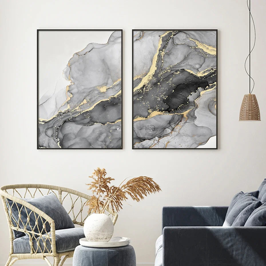 Black Beige Grey Abstract Marble Print Wall Art Fine Art Canvas Prints - Chic Abstract Art For Bedroom Living Room Dining Room Art For Modern Interiors