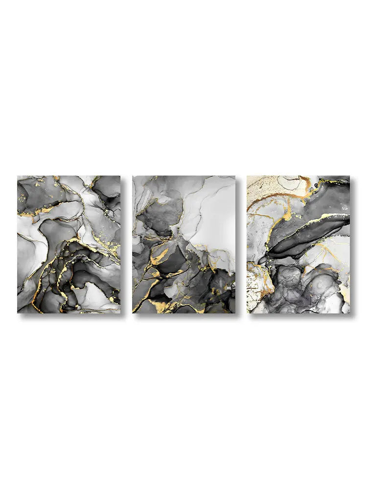 Set of 3Pcs Golden Black Grey Golden Marble Print Wall Art Fine Art Canvas Prints - Artworks For Modern Living Room Dining Room Home Office Art Decor