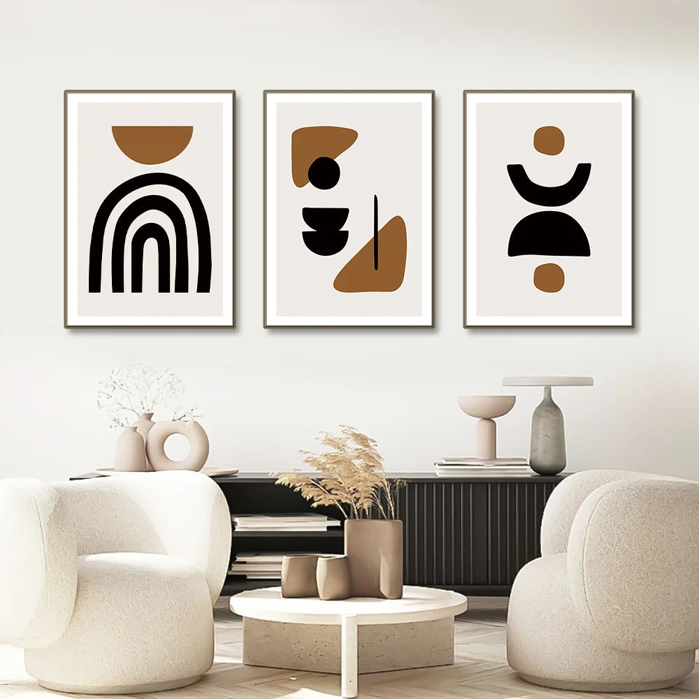 Set of 3Pcs Brown Black Beige Geometric Minimalist Wall Art Fine Art Canvas Prints - Pictures For Living Room Bedroom Dining Room Wall Decor For Simple Living