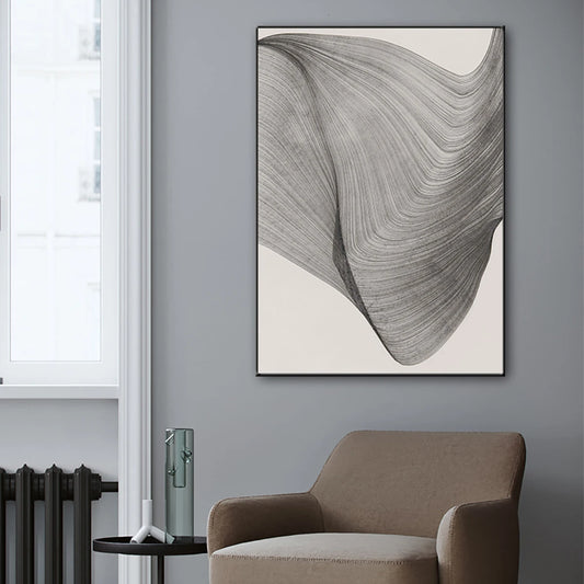 Minimalist Grey Flowing Lines Abstract Wall Art Fine Art Canvas Prints - Modern Artwork For Living Room Bedrom Dining Room Art For Modern Apartment Decor
