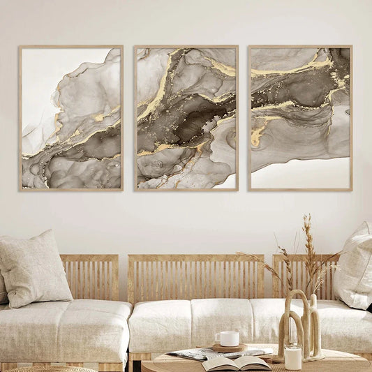 Black Beige Grey Abstract Marble Print Wall Art Fine Art Canvas Prints - Chic Abstract Art For Bedroom Living Room Dining Room Art For Modern Interiors