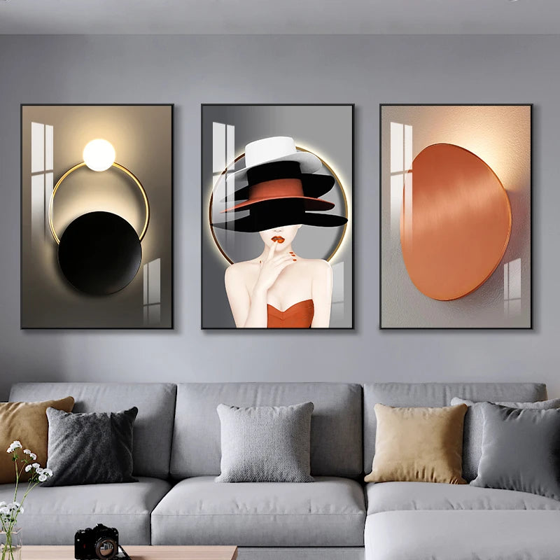 Set of 3Pcs Modern Aesthetics Abstract Geometry Wall Art Fine Art Canvas Prints - Triptych Artworks For Contemporary Apartment Living Room Bedroom Art Decor