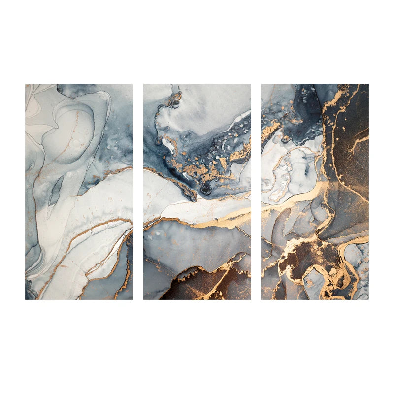 Set of 3 Pcs Abstract Blue Marble Print Wall Art Fine Art Canvas Prints - Modern Art For Living Room Foyer Dining Room Decor Art For Contemporary Interiors