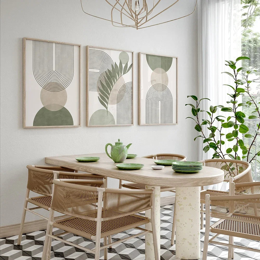 Set of 3Pcs Modern Minimalist Abstract Geometric Botanical Wall Art Fine Art Canvas Prints - Simple Pictures For Living Room Bedroom Dining Room Art For Modern Living