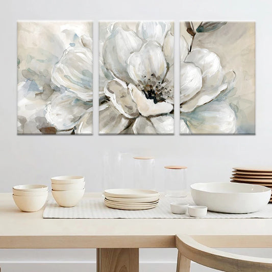 Set of 3Pcs Light Neutral Floral Abstract Wall Art Fine Art Canvas Print - Modern Botanical Art For Living Room Above The Sofa Art For Above The Bed