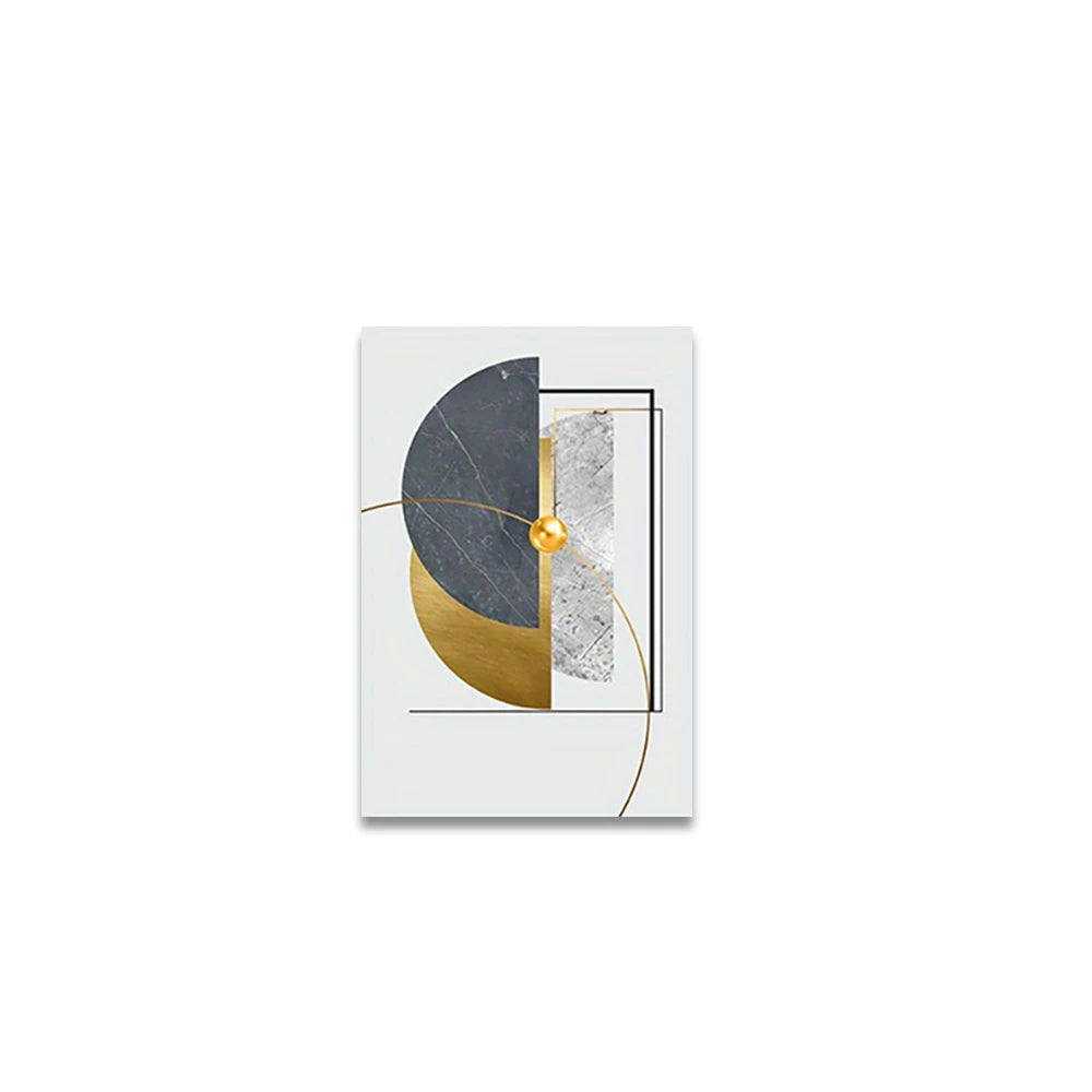 Golden Grey Abstract Geometric Wall Art Fine Art Canvas Prints - Modern Artworks For Apartment Living Room Dining Room Bedroom Art For Contemporary Interiors