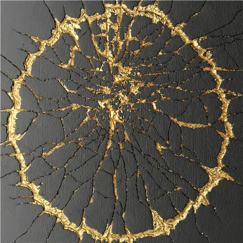 Modern Abstract Golden Spherical Square Format Wall Art Fine Art Canvas Prints - Modern Artworks For Living Room Dining Room Art For Contemporary Home Decor