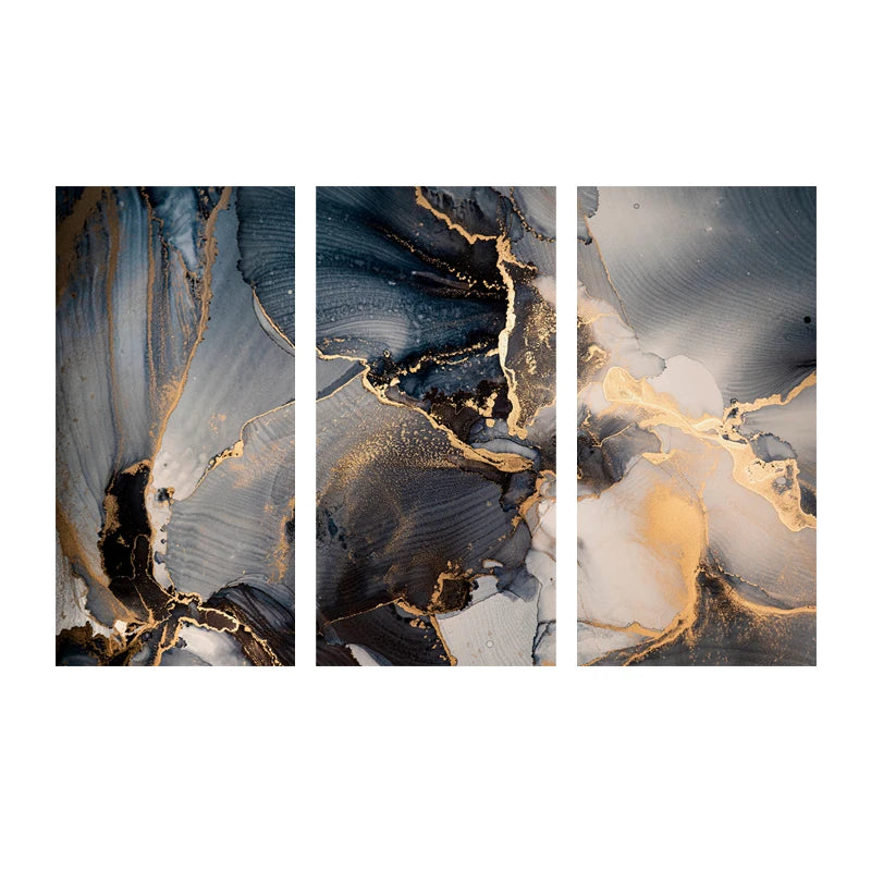 Set of 3 Pcs Abstract Blue Marble Print Wall Art Fine Art Canvas Prints - Modern Art For Living Room Foyer Dining Room Decor Art For Contemporary Interiors