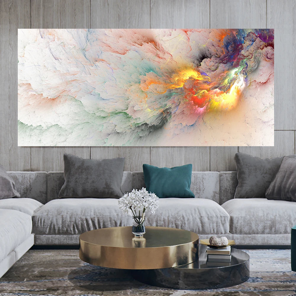 Alien Cloud Abstract Wide Format Wall Art Fine Art Canvas Print - Modern Neutral Colors Living Room Picture For Above The Sofa Bedroom Art For Above The Bed