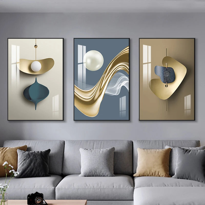 Set of 3Pcs Modern Aesthetics Abstract Geometry Wall Art Fine Art Canvas Prints - Triptych Artworks For Contemporary Apartment Living Room Bedroom Art Decor