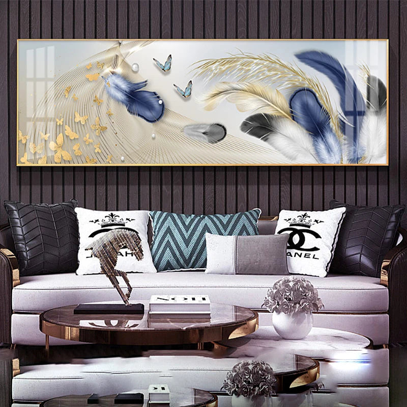 Modern Abstract Auspicious Feather Wall Art Fine Art Canvas Prints - Wide Format Pictures For Above The Bed Modern Art For Above The Sofa