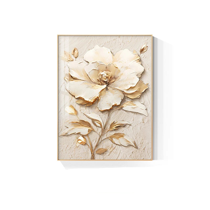 Modern Bohemian Botanical Beige White Floral Wall Art Fine Art Canvas Prints - Modern Art For Living Room Dining Room Bedroom Art For Contemporary Interiors