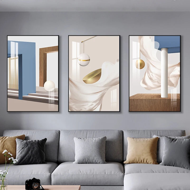 Set of 3Pcs Modern Aesthetics Abstract Geometry Wall Art Fine Art Canvas Prints - Triptych Artworks For Contemporary Apartment Living Room Bedroom Art Decor