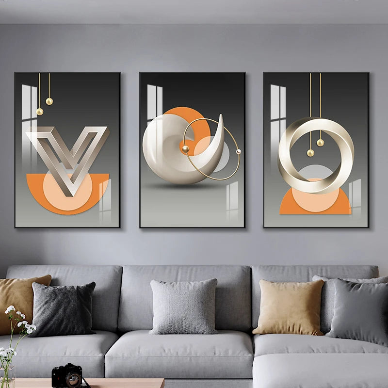 Set of 3Pcs Modern Aesthetics Abstract Geometry Wall Art Fine Art Canvas Prints - Triptych Artworks For Contemporary Apartment Living Room Bedroom Art Decor