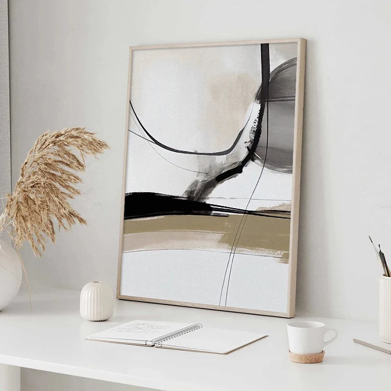 Neutral Colors Scandinavian Minimalist Wall Art Fine Art Canvas Prints - Nordic Abstract Pictures For Living Bedroom Dining Room Art For Modern Home Decor