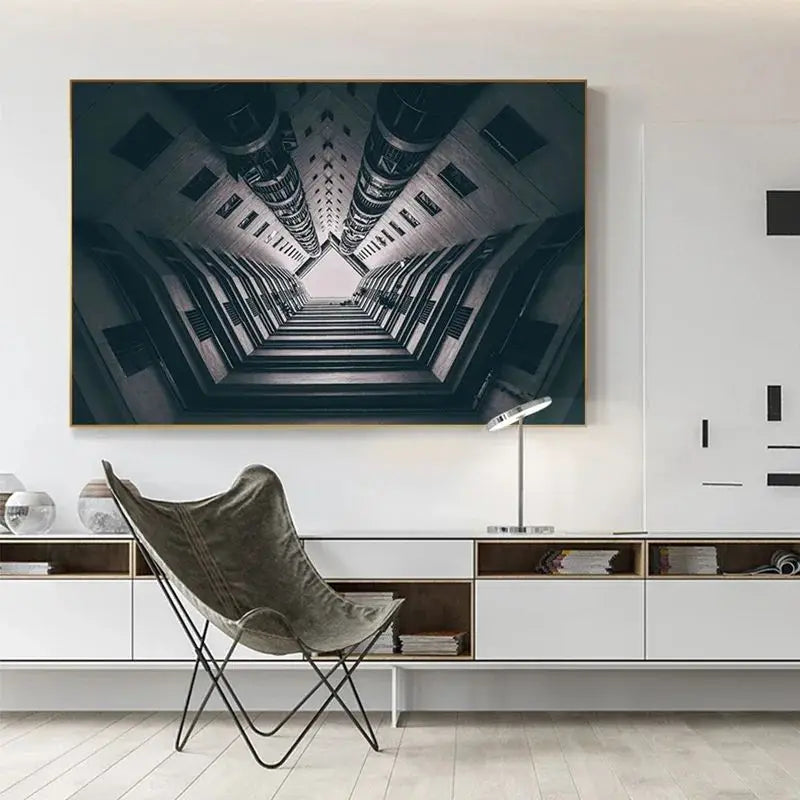 Modern Urban Architectural Wall Art Fine Art Canvas Prints - Black White Posters & Prints For Living Room Dining Room Art For Contemporary Home and Office Interiors