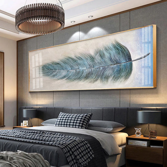 Modern Abstract Auspicious Feather Wall Art Fine Art Canvas Prints - Wide Format Pictures For Above The Bed Modern Art For Above The Sofa
