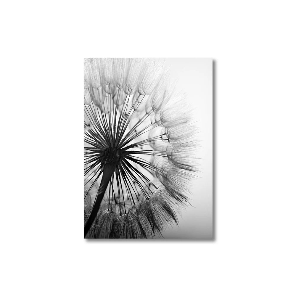 Black White Minimalist Dandelion Abstract Wall Art Fine Art Canvas Prints - Simple Lifestyle Art For Modern Apartment Living Room Dining Room Bedroom Art Decor