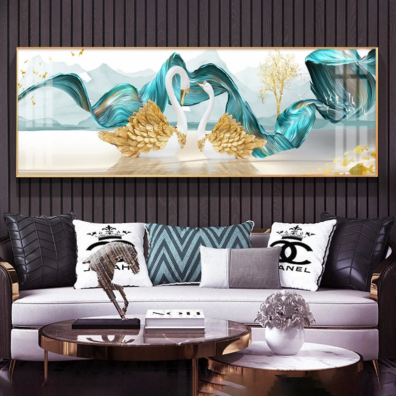 Modern Abstract Auspicious Feather Wall Art Fine Art Canvas Prints - Wide Format Pictures For Above The Bed Modern Art For Above The Sofa