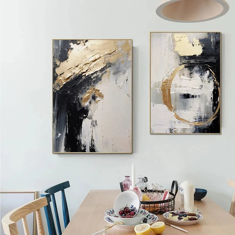 Neutral Tones Black Beige Grey Golden Abstract Wall Art Fine Art Canvas Prints - Modern Art For Urban Loft Living Room Dining Room Art For Contemporary Interiors