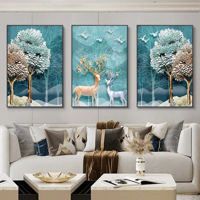 Set of 3 Pcs Flowing Abstract Auspicious Landscape Wall Art Fine Art Canvas Prints - Triptych Artworks For Living Room Dining Room Art For Home Office Decor