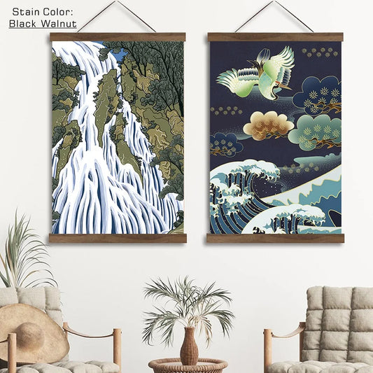 POSH Artisanal Magnetic Scroll Frame For Canvas Prints in Teak, Pine, Black Walnut – Adjustable Canvas & Poster Hanger